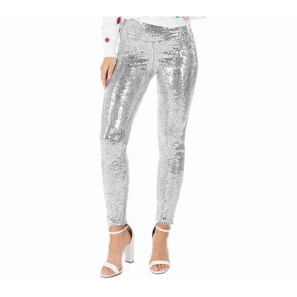 NWT Tipsy Elves Silver Sequin High Waisted Leggings Size Large - Picture 2 of 7